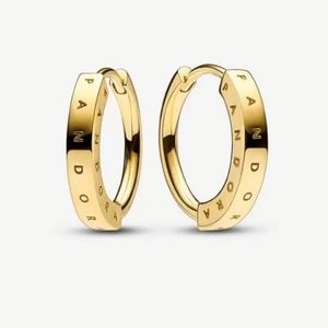 Genuine Pandora 14k Solid Gold Huggie Hoop Earings